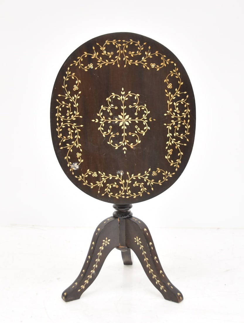 ANGLO INDIAN TILT TOP TABLE: BONE INLAID ANGLO INDIAN TILT TOP TABLE WITH BONE INLAY - 15" x 18" x 20"