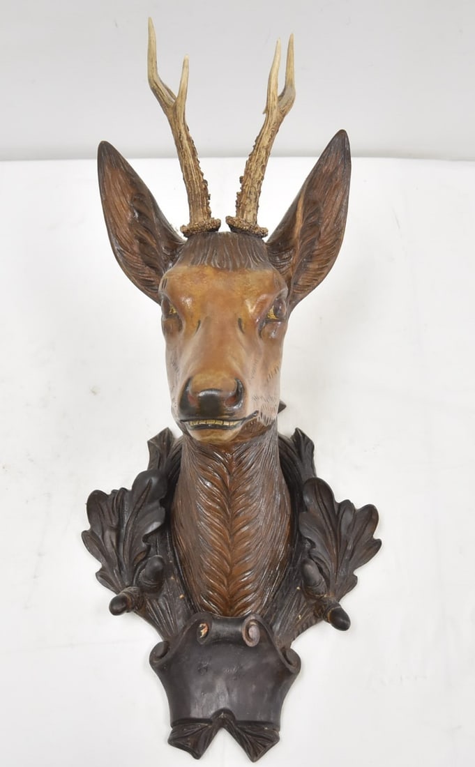 ANTIQUE CARVED BLACK FOREST DEER HEAD TROPHY (1 of 16)