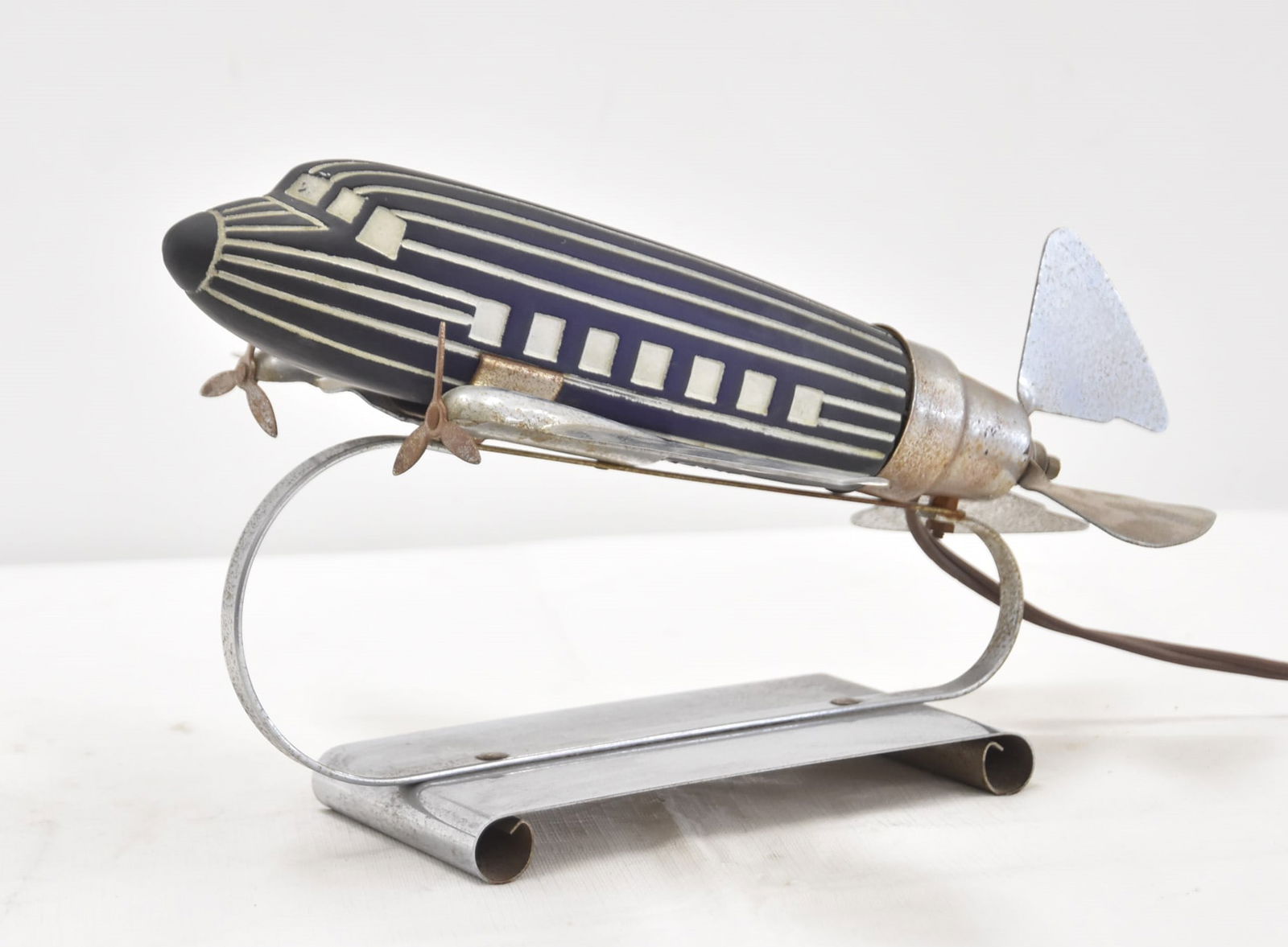 ART DECO CHROME & BLUE GLASS AIRPLANE LAMP (1 of 11)