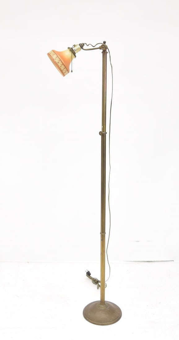 B & H BRASS FLOOR LAMP WITH HAND PAINTED SHADE (1 of 19)