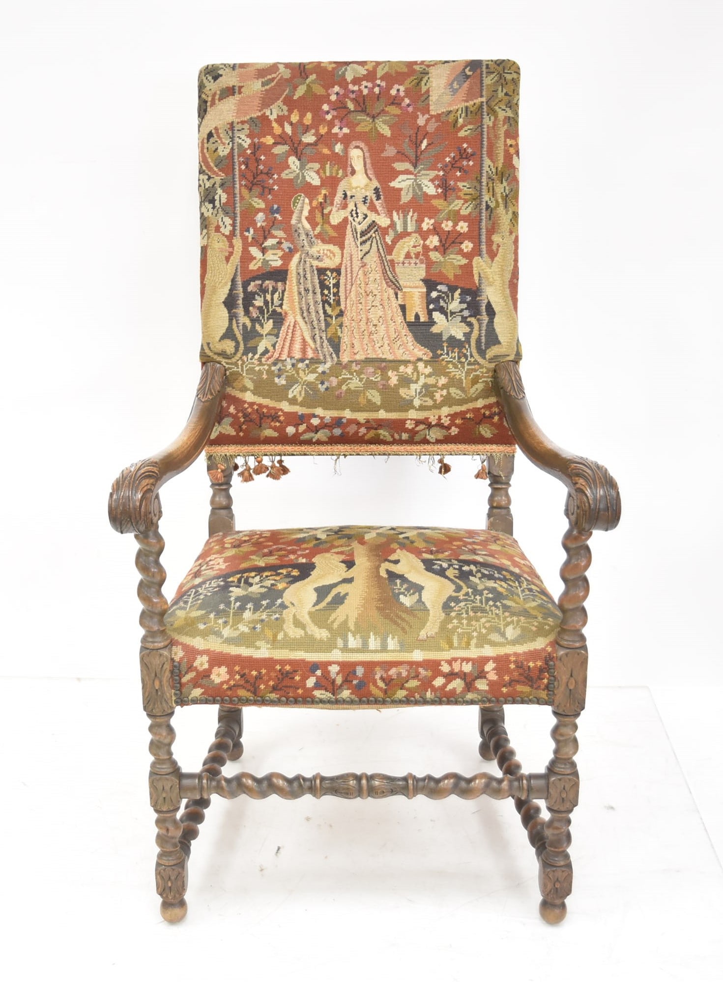 19thC FRENCH TAPESTRY THRONE CHAIR (1 of 14)