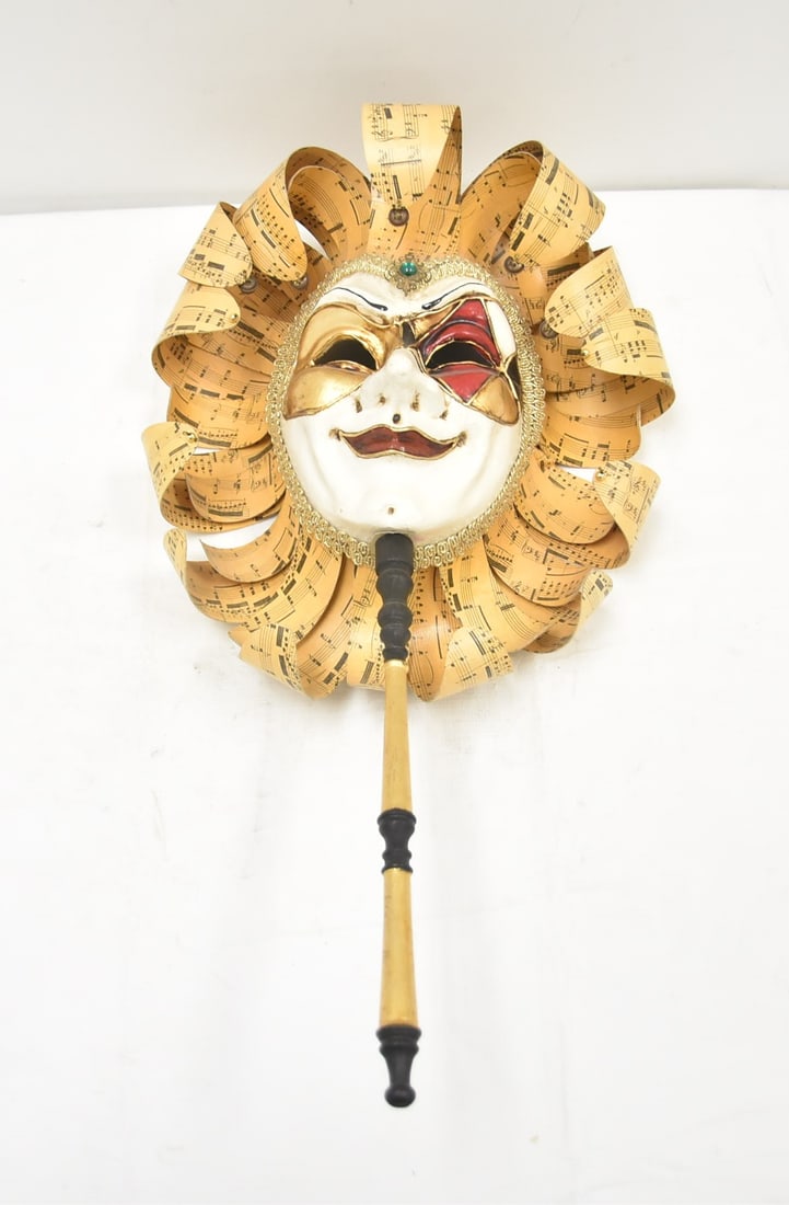 VINTAGE HAND PAINTED VENETIAN CARNIVAL MASK: VINTAGE VENETIAN MASQUERADE MASK - 13" x 6" x 24"