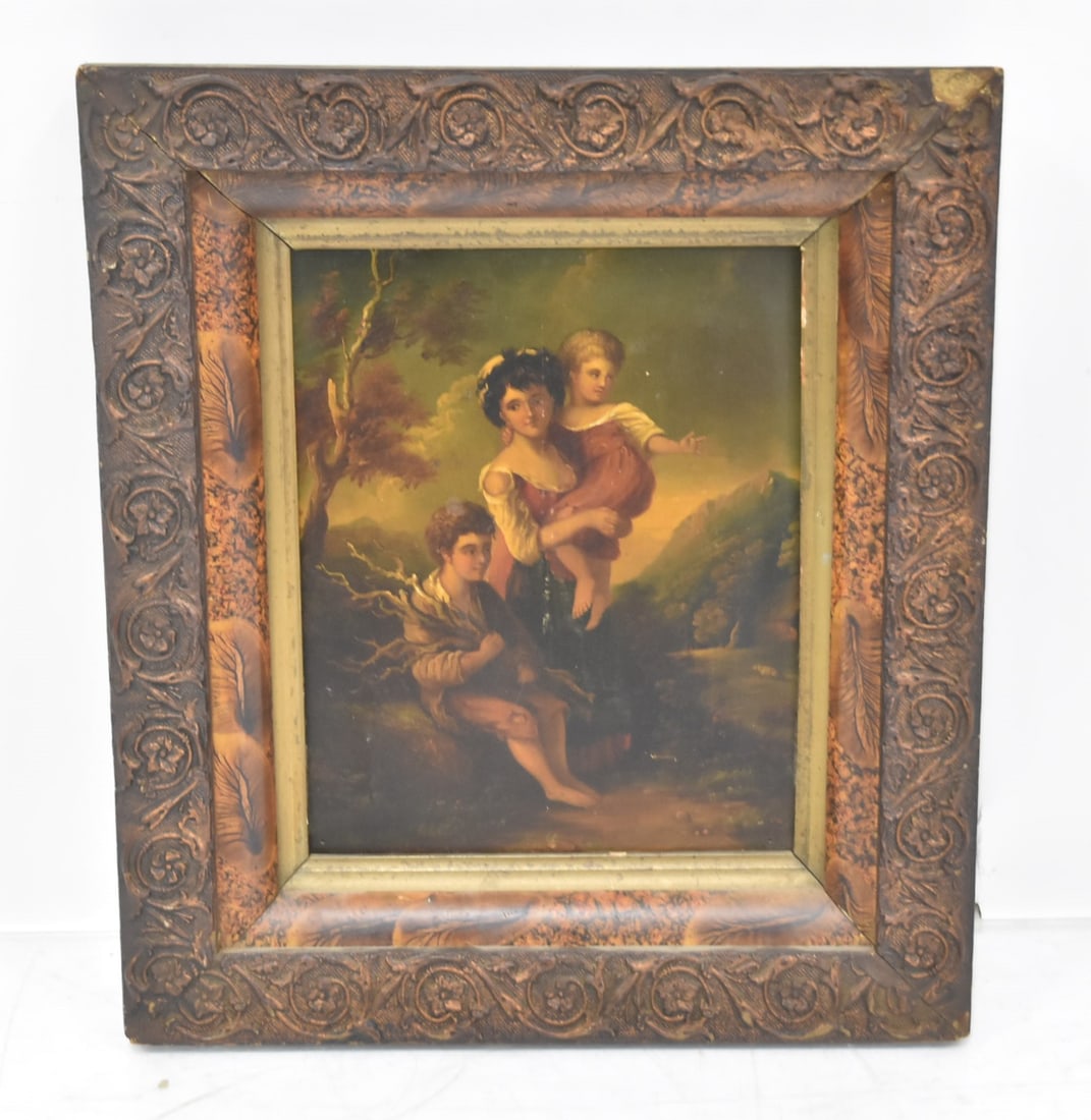 ANTIQUE OIL ON PANEL PAINTING OF FIGURES (1 of 10)