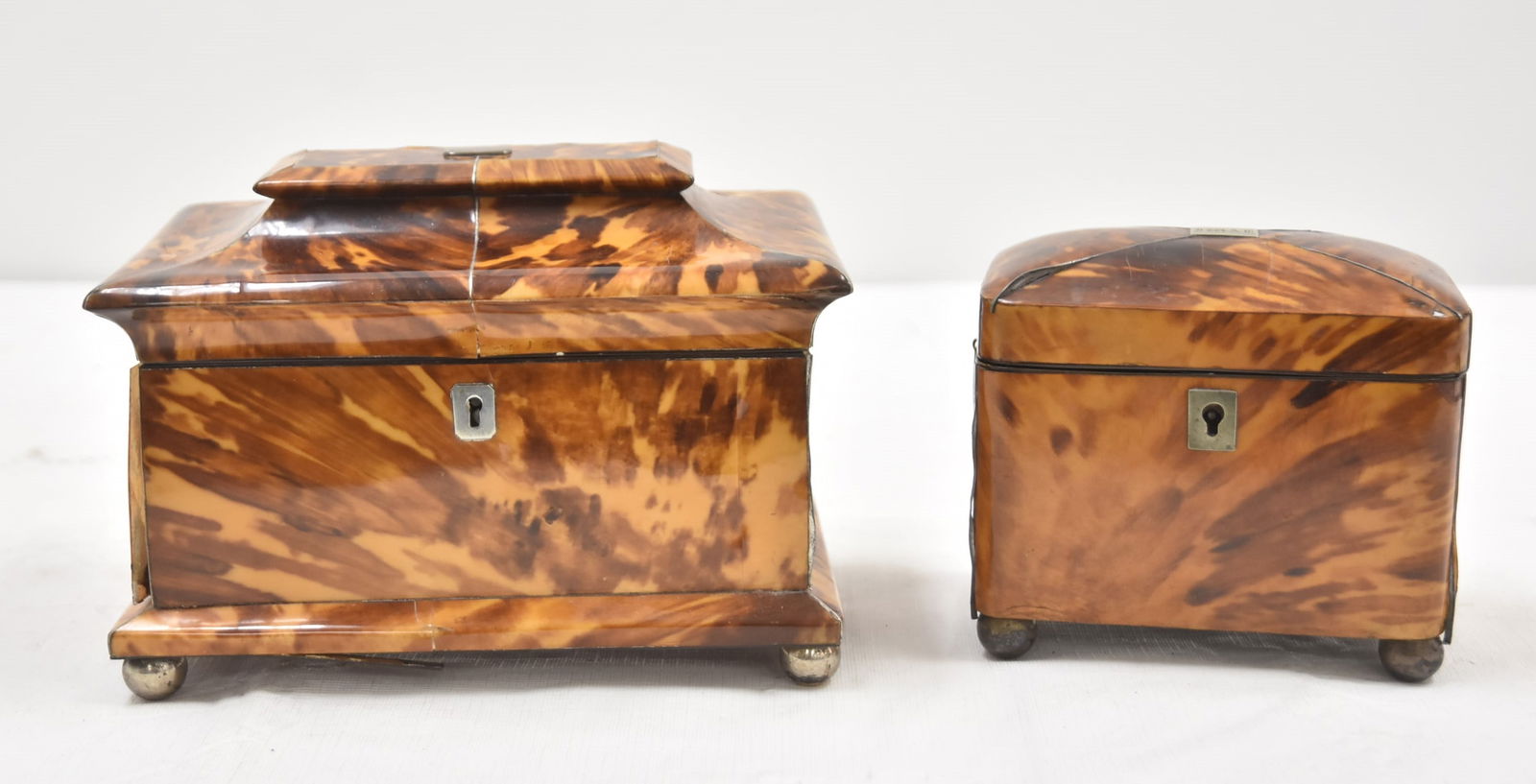 (2) 19thC TORTOISESHELL TEA CADDY BOXES (1 of 17)