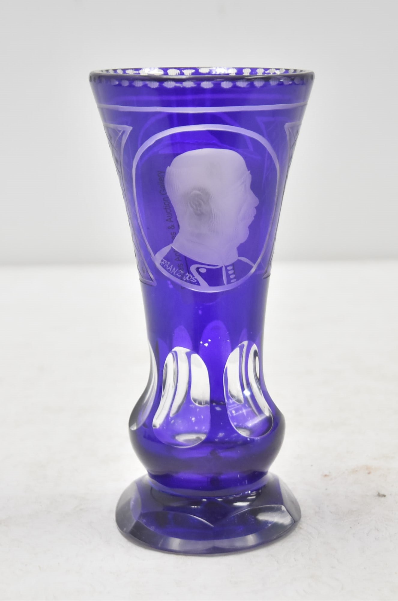 BOHEMIAN CUT TO CLEAR VASE WITH ETCHED PORTRAIT (1 of 11)