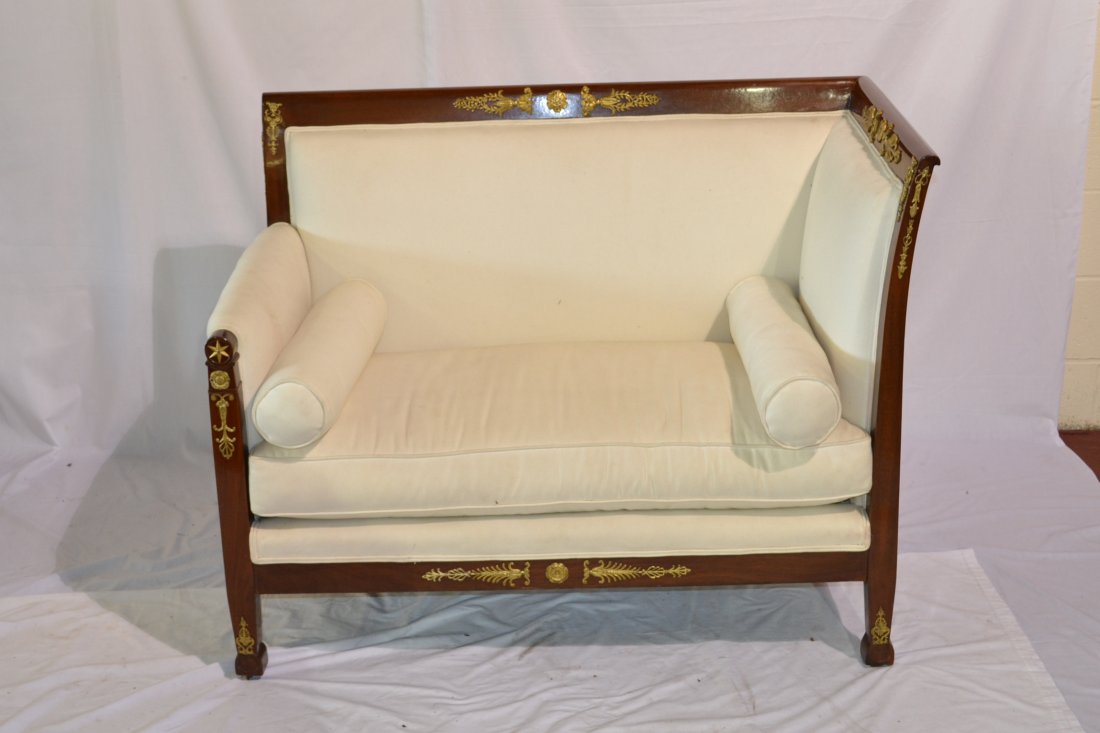 FRENCH EMPIRE STYLE SETTEE WITH BRONZE MOUNTS: 46" x 26" x 36"