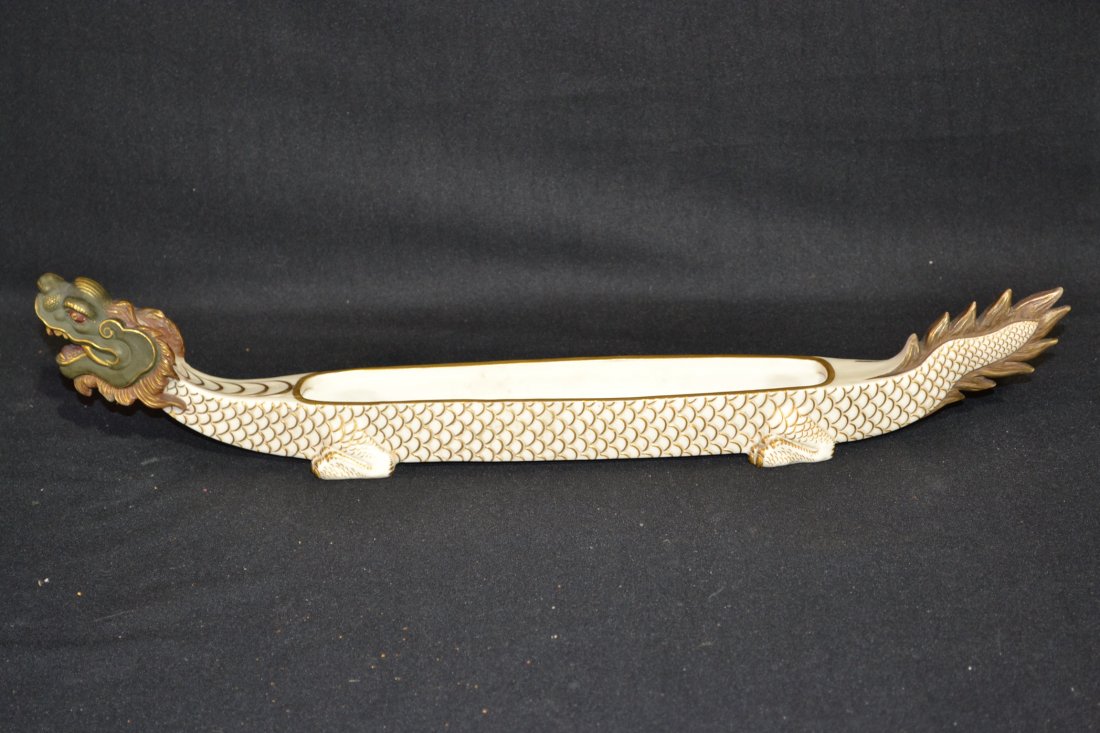 ROYAL WORCESTER DRAGON FORM CELERY BOAT: 2 1/4" x 18" x 3"
