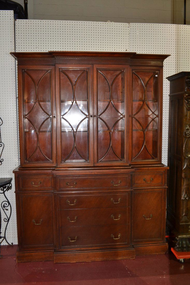 MAHOGANY BUBBLE GLASS BREAKFRONT - 60" x 16" x 80": MAHOGANY BUBBLE GLASS BREAKFRONT - 60" x 16" x 80"