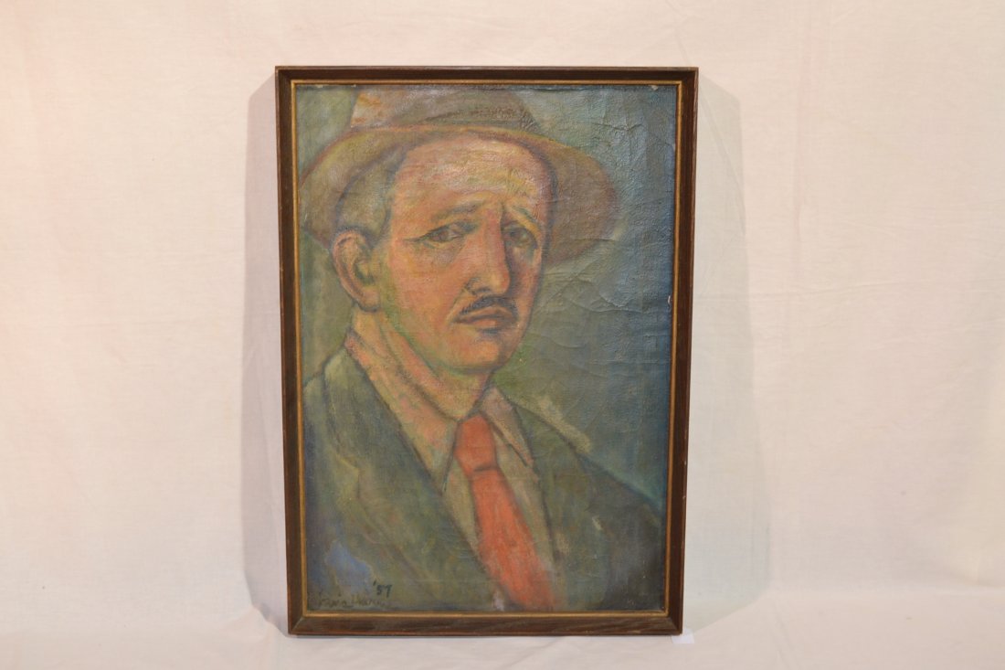 OIL ON CANVAS ARTISTS SELF PORTRAIT SIGNED: LOUIS HARRIS (1902-1970) - 18" x 26"
