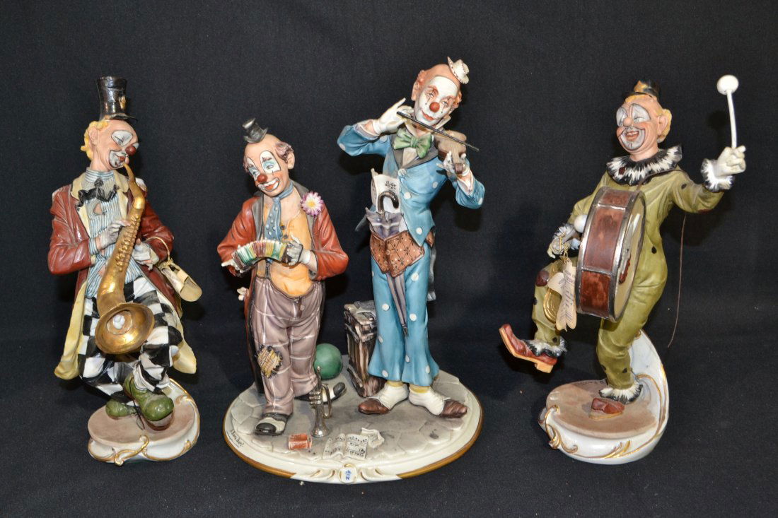 (3) CAPODIMONTE MUSICAL CLOWN FIGURES - 13" TALL