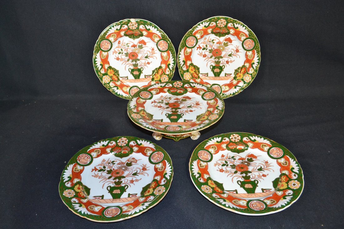 (5)pc IRONSTONE DESSERT SET WITH (4) PLATES &: TAZZA - 9 1/4" DIAMETER
