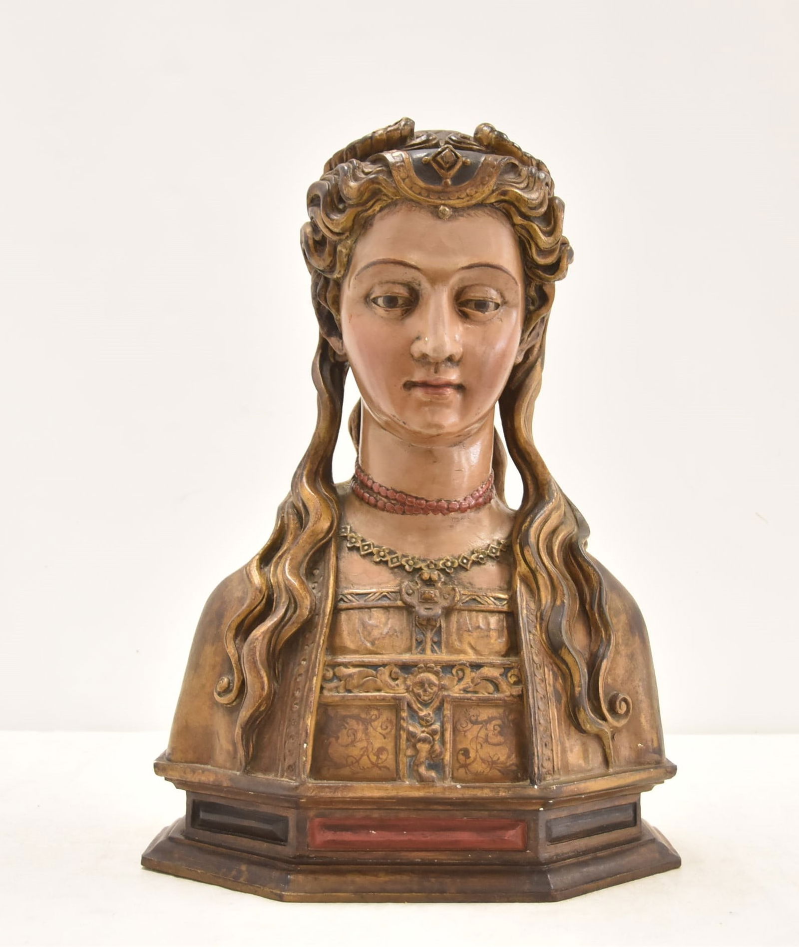 POLYCHROME RELIGOUS BUST OF FEMALE SAINT (1 of 9)