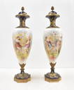 (Pr) PALATIAL HAND PAINTED SEVRES COVERED URNS