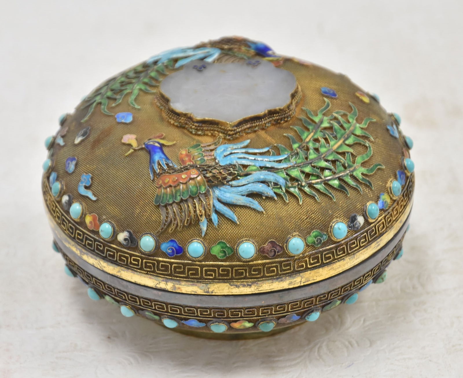 CHINESE ENAMELED SILVER & JADE COVERED BOX (1 of 17)