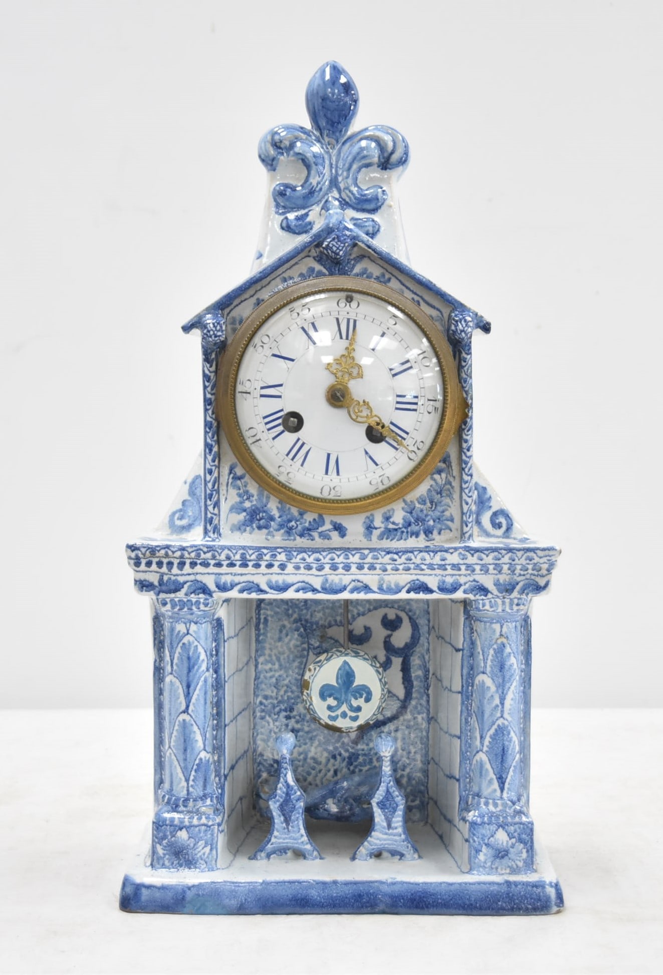 FRENCH FAIENCE EARTHENWARE MANTLE CLOCK (1 of 14)