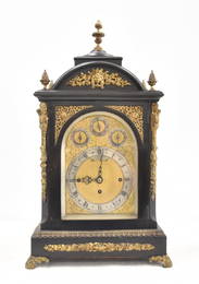 19thC EBONISED TRIPLE FUSEE CHIMING BRACKET CLOCK