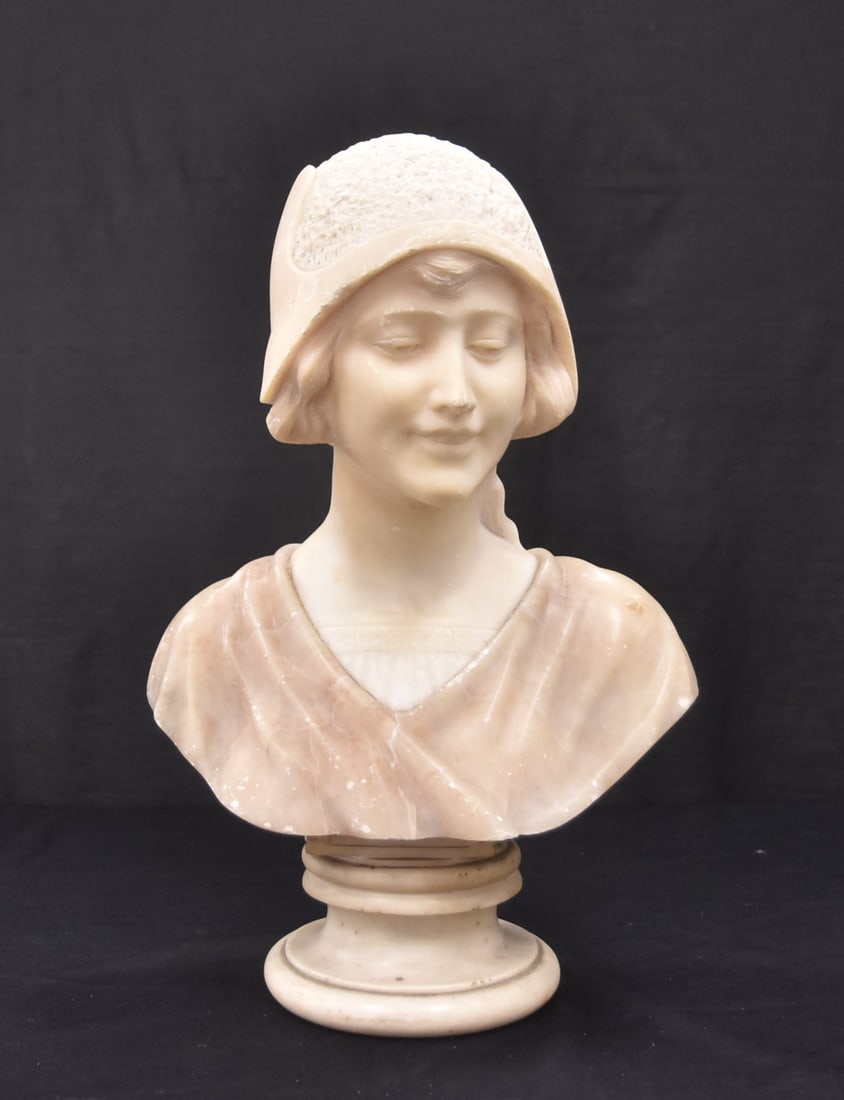 ART NOUVEAU ONYX & ALABASTER CARVED BUST (1 of 10)