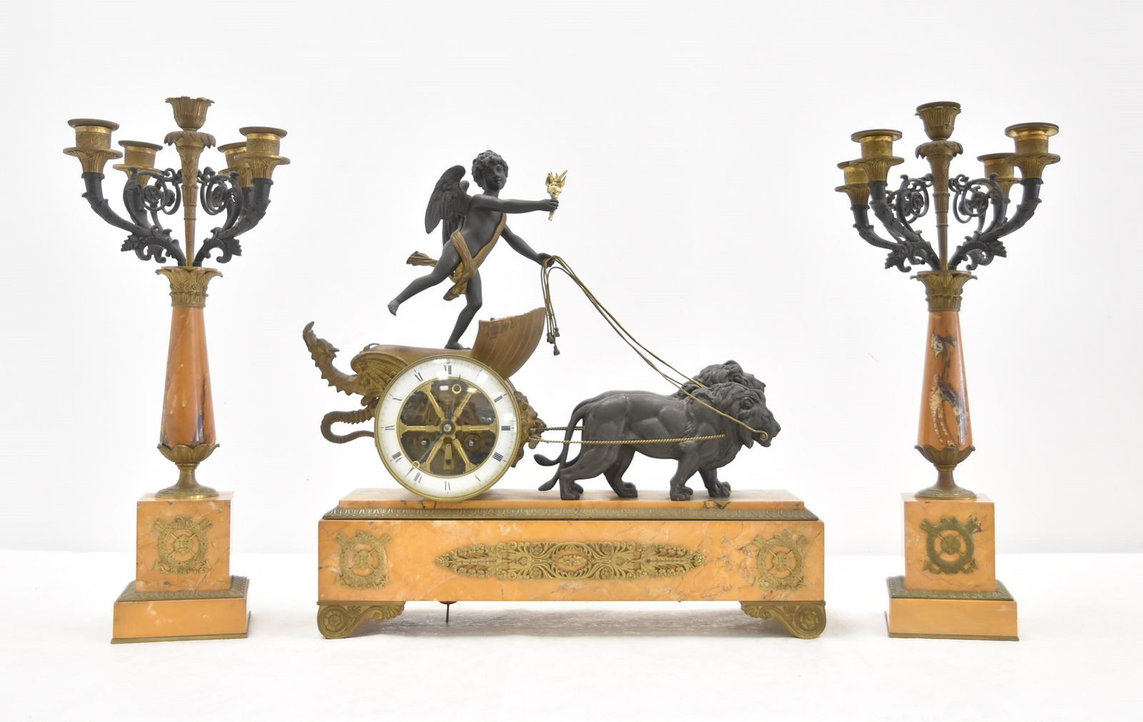 (3)pc BRONZE & MARBLE CHERUB CLOCK SET (1 of 20)