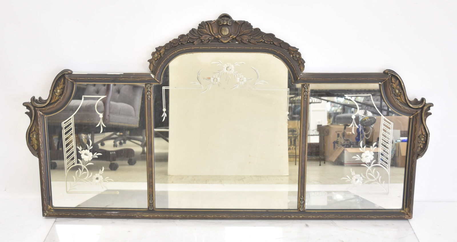 ANTIQUE ETCHED TRUMEAU MIRROR (1 of 8)