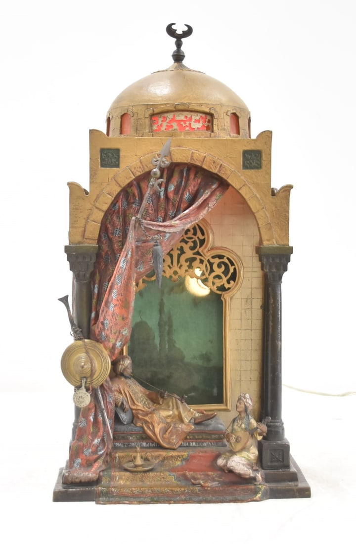 FRANZ BERGMAN , LARGE BRONZE & GLASS LAMP (1 of 16)