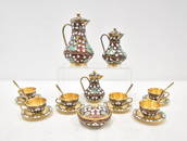 (22) RUSSIAN SILVER GILT & ENAMEL TEA SET