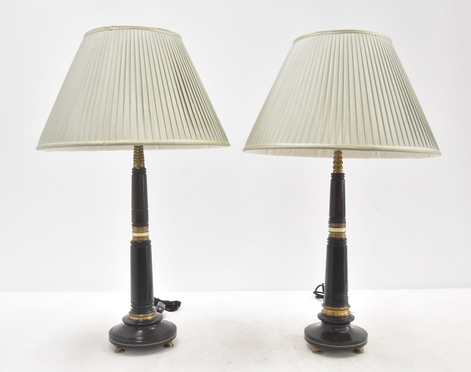 (Pr) EBONY INLAID WOOD COLUMN LAMPS (1 of 9)