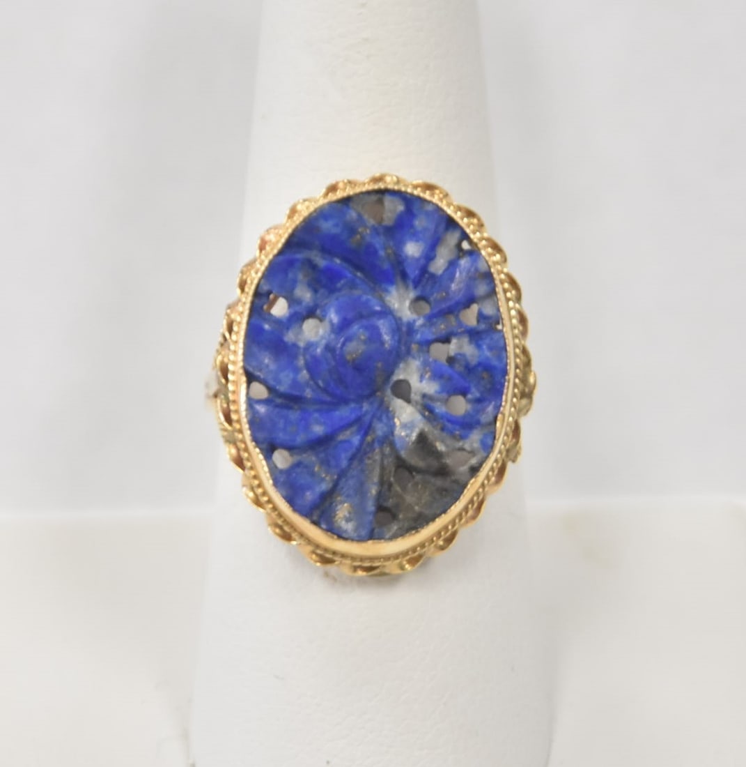 14kt GOLD & CARVED LAPIS RING (1 of 10)