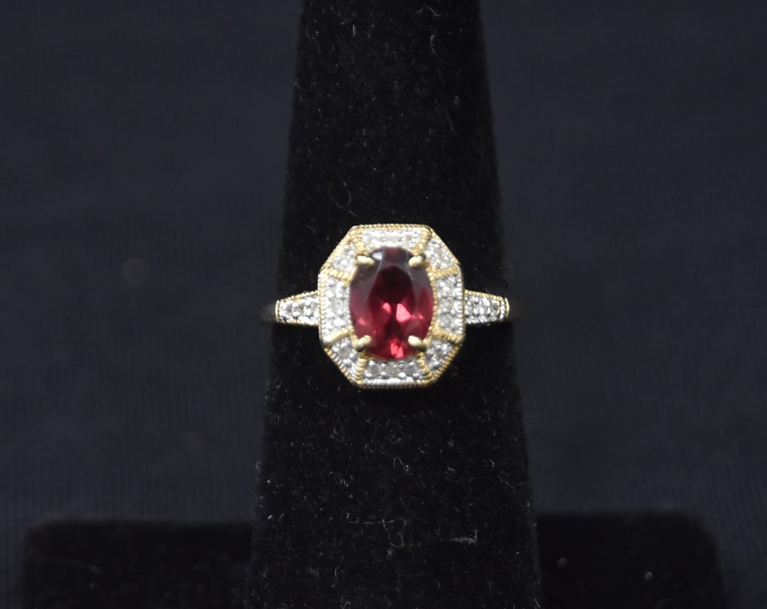 14kt CABACHON 1ct + RUBY & DIAMOND RING (1 of 4)