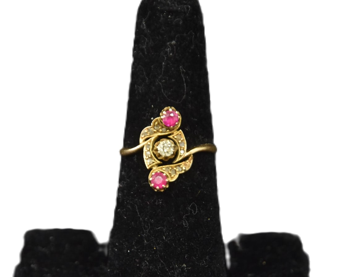 18kt FILIGREE GOLD RUBY & DIAMOND RING (1 of 6)