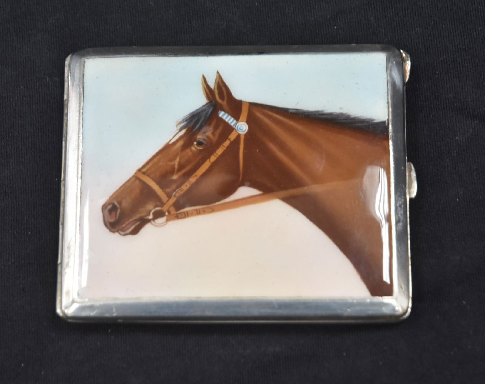 ANTIQUE ALPACA & ENAMEL HORSE CIGARETTE CASE (1 of 11)