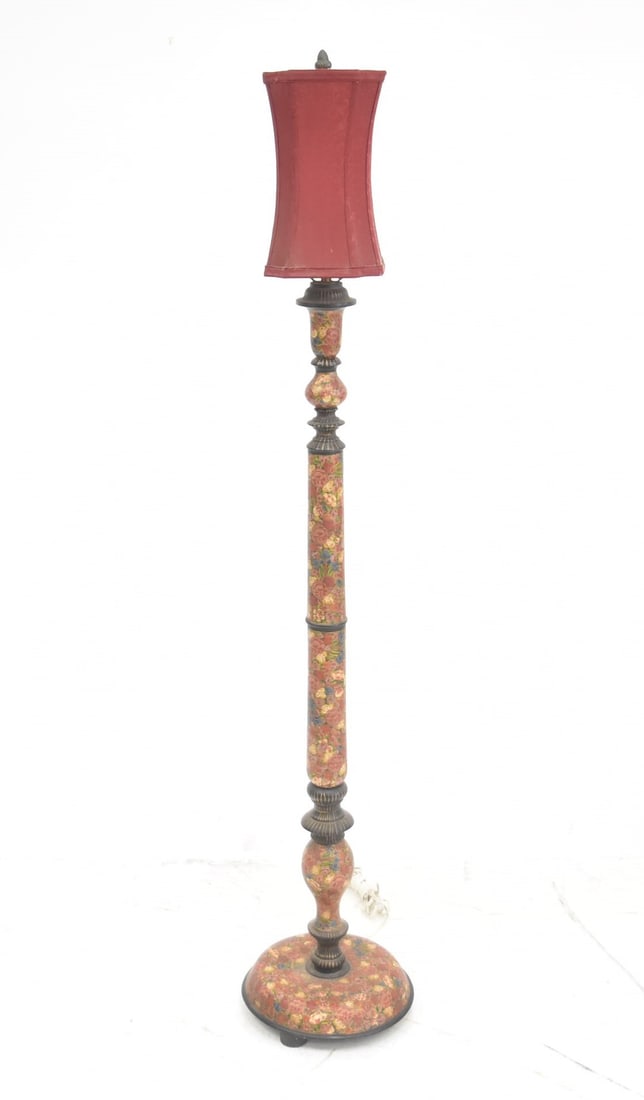 INDIAN KASHMIRI ? FLORAL PAINTED WOOD FLOOR LAMP (1 of 7)