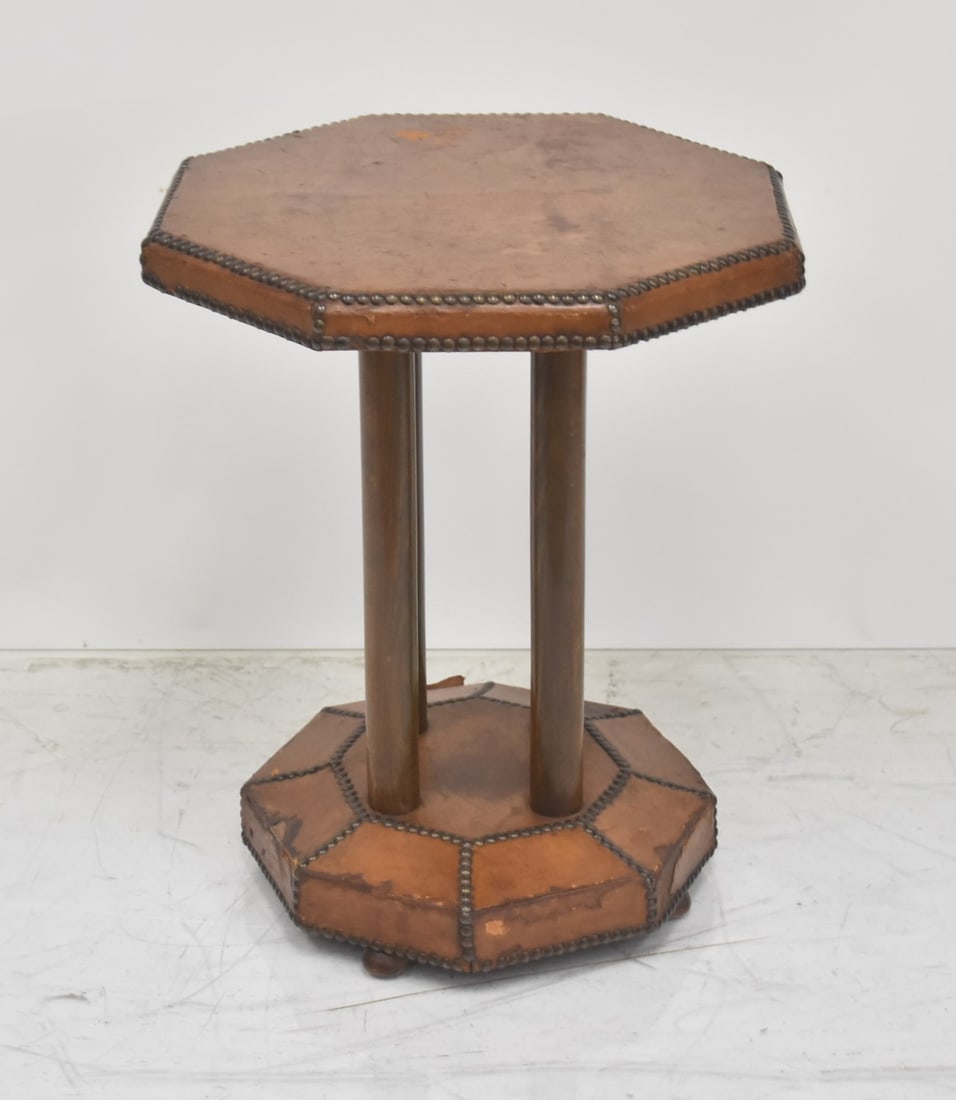 ATTR OTTO SCHULZ , LEATHER MOUNTED SIDE TABLE (1 of 8)