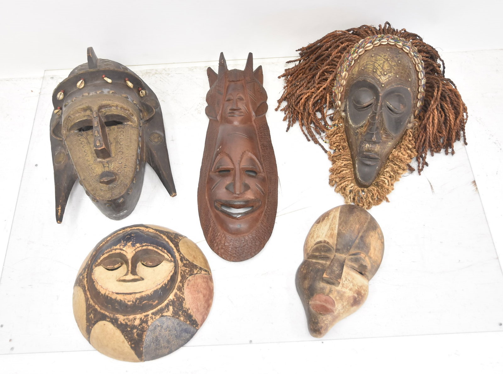 (5) AFRICAN TRIBAL MASKS INCLUDING CHOKWE (1 of 7)