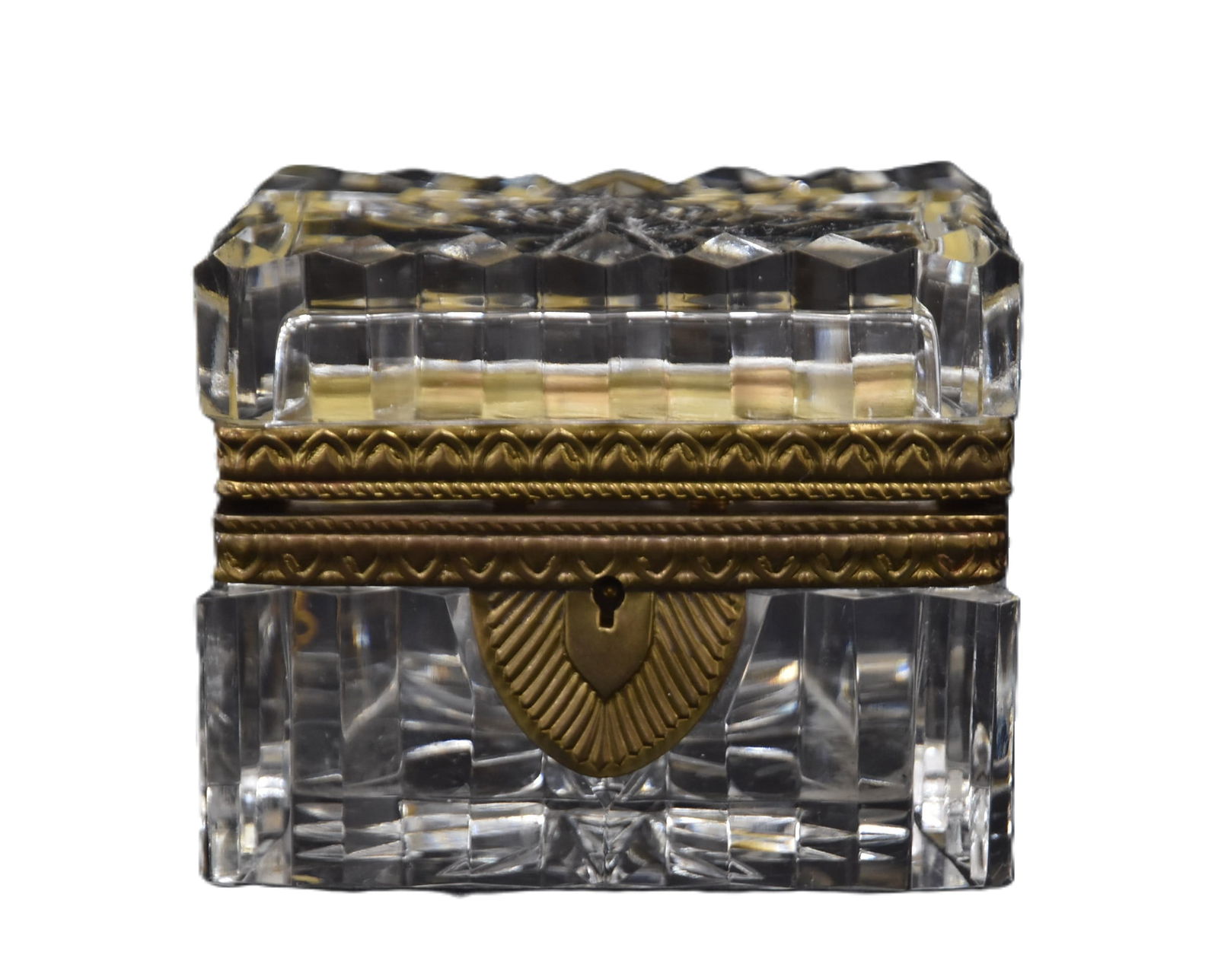 BACCARAT STYLE BRASS & CRYSTAL BOX WITH KEY (1 of 10)