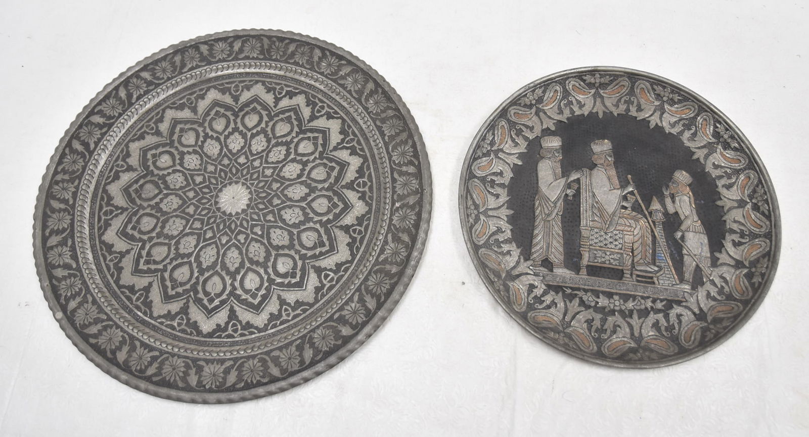 (2) ENGRAVED PERSIAN PEWTER TRAYS (1 of 8)