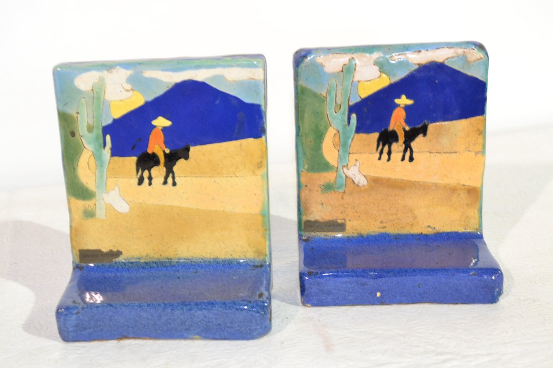 (Pr) SAN JOSE POTTERIES BOOKENDS WITH MAN: ON HORSE - 6" x 3" x 7"