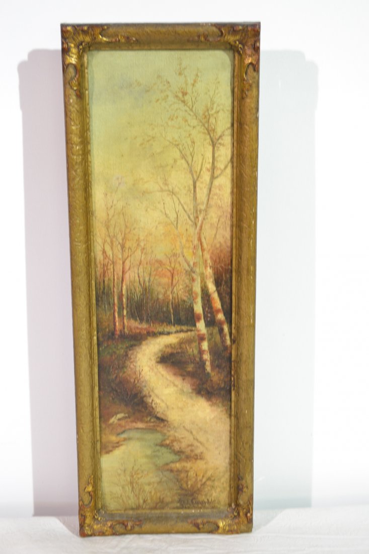 OIL ON CANVAS BIRCH TREES SIGNED M.L. GAMBLE: 6" x 20" , 7 1/2" x 21 1/2"