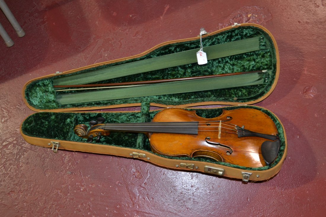 LATE 19thC MAGGINI COPY VIOLIN WITH BAUSCH BOW: & CASE