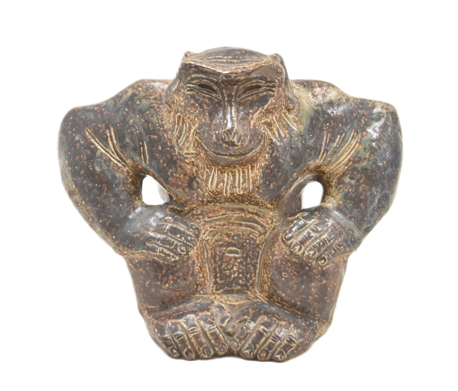 KNUD KYHN , STONEWARE GORILLA: KNUD KYHN (DENMARK, 1880-1969) KNUD KYHN FOR ROYAL COPENHAGEN DENMARK STONEWARE GORILLA , SIGNED KK , 20142 - 9 1/2" x 5 1/2' x 8" (SMALL CHIP ON EYE BROW)