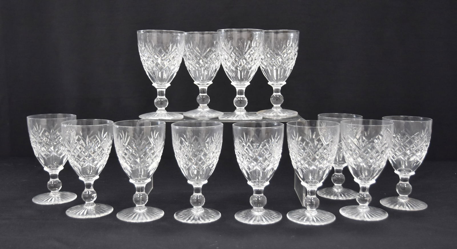 (13) WATERFORD DONEGAL PATTERN WATER GOBLETS: (13) UNSIGNED WATERFORD DONEGAL PATTERN WATER GOBLETS - 3 1/2" x 6" (ACID MARK WORN OFF)