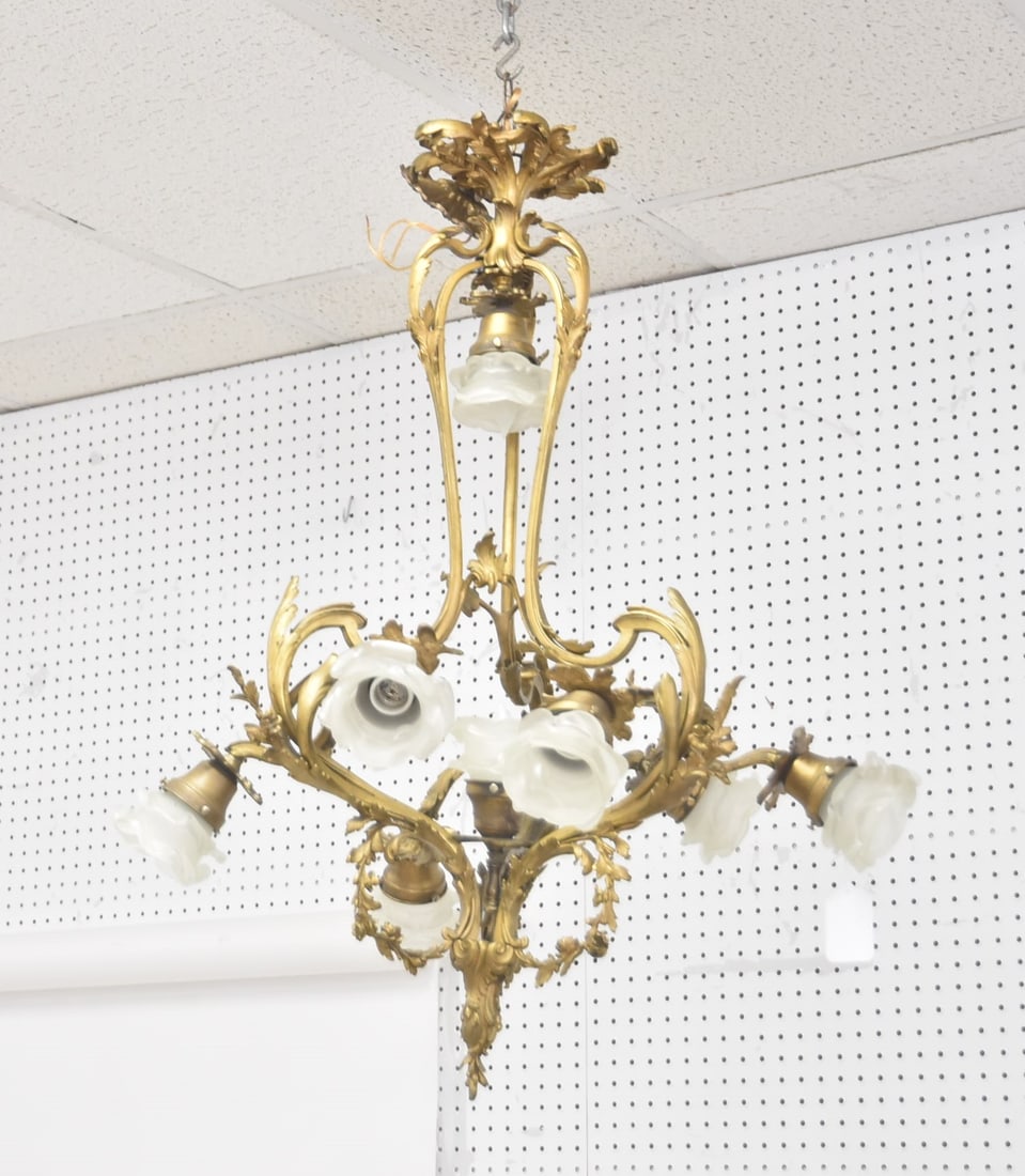FRENCH LXV STYLE BRONZE CHANDELIER: FRENCH LXV STYLE BRONZE 8 -LIGHT CHANDELIER WITH FLORAL ROSE GARLANDS - 26" x 40" OVERALL