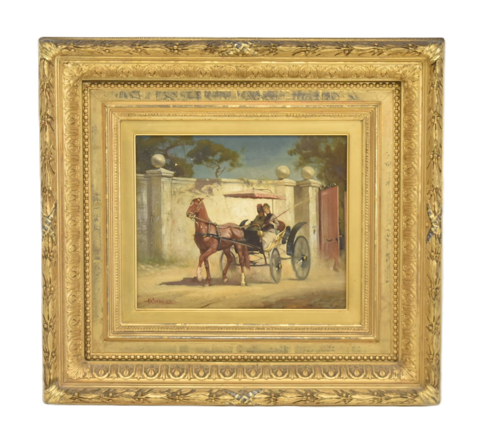 JOHN H COCKS , OIL ON CANVAS HORSE DRAWN CARRIAGE (1 of 10)
