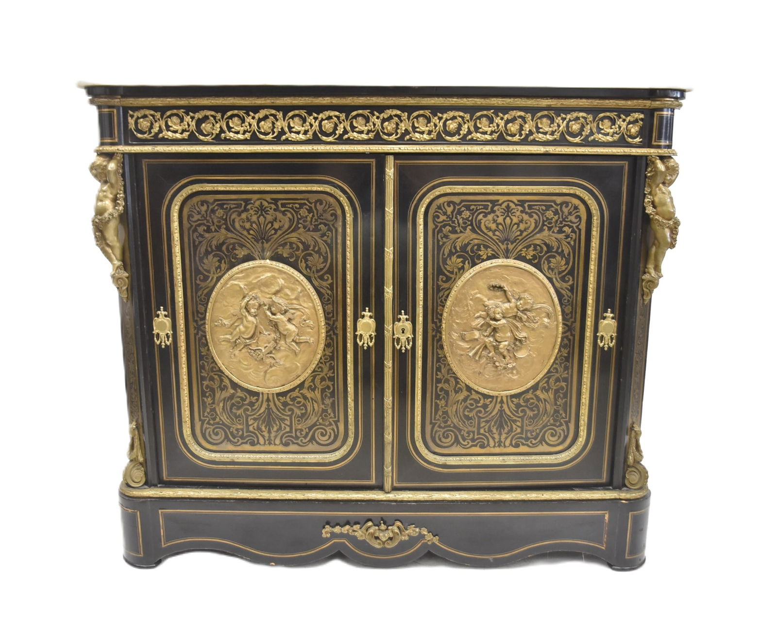 19thC NAPOLEON III 2-DOOR BOULLE SIDE CABINET (1 of 14)