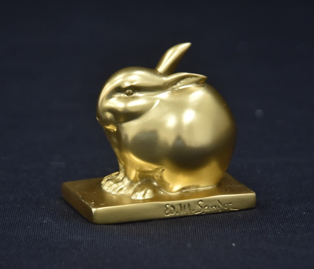 AFTER EDOUARD MARCEL SANDOZ "LAPIN BIJOU": ATTRIBUTED TO EDOUARD-MARCEL SANDOZ (SWITZERLAND, 1881-1971)GILDED BRONZE SEATED RABBIT , "LAPIN BIJOU" SIGNED ED M SANDOZ ; WITH SUSSE FRERES FOUNDRY - 2 1/2" x 1 1/2" x 2 1/2"