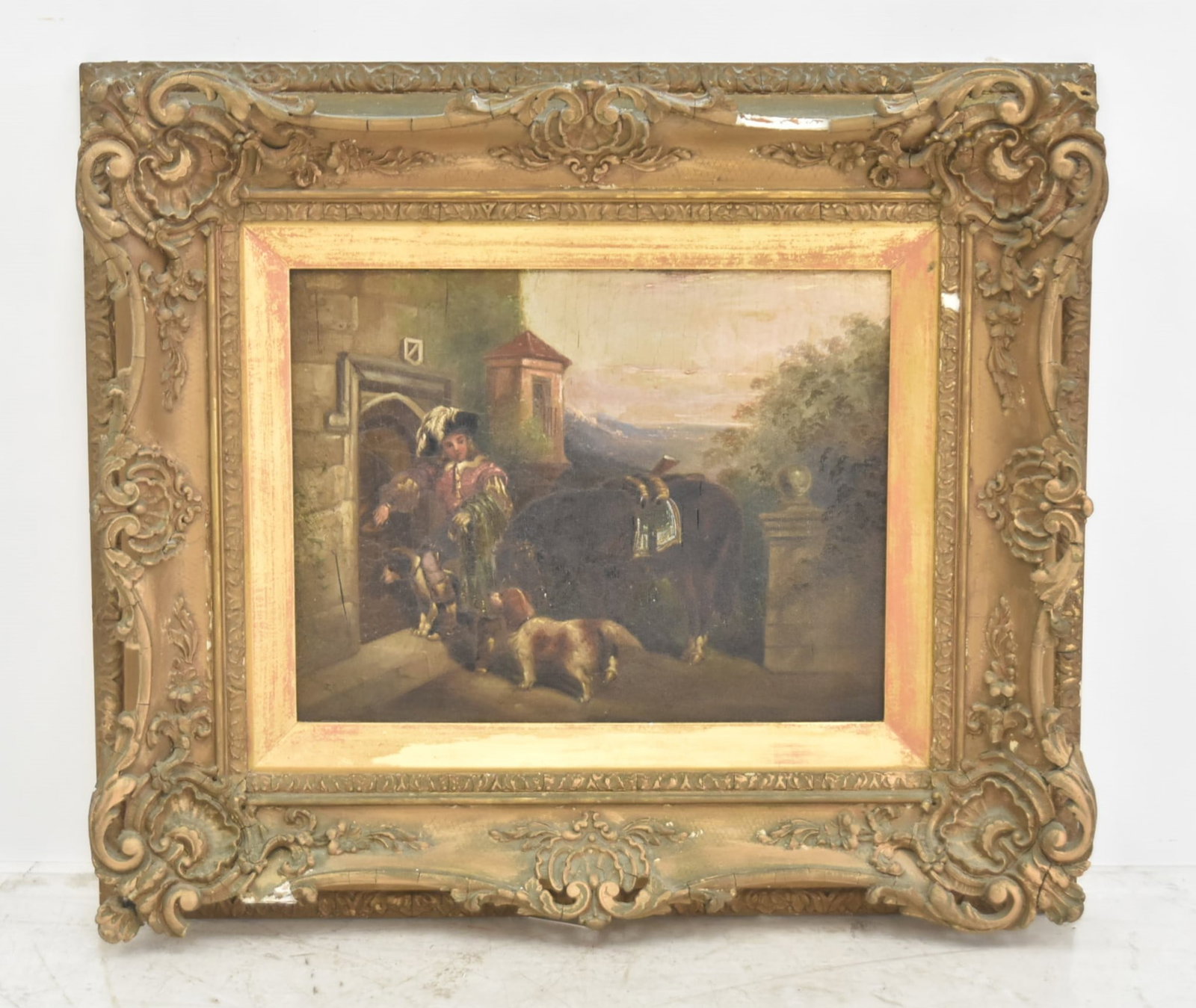 OIL ON PANEL OF CAVALIER WITH HORSE & DOG (1 of 8)