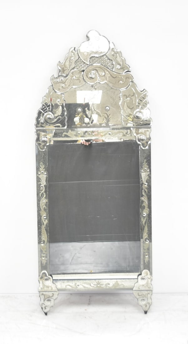 ANTIQUE SHADOW BOX MIRROR WITH ETCHED WOMAN (1 of 5)