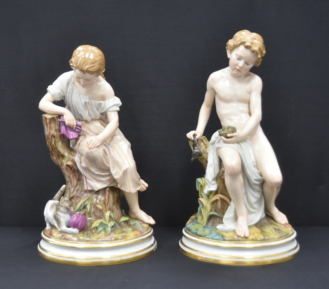 PAIR LARGE MEISSEN PORCELAIN GROUPINGS - 17 3/4" T (1 of 16)