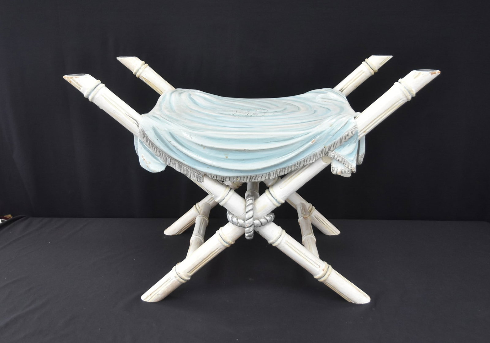 ITALIAN CARVED WOOD BAMBOO STOOL (1 of 7)