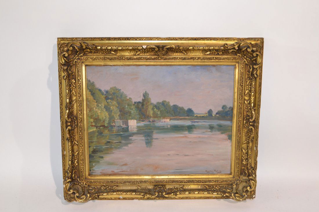 OIL ON BOARD IMPRESSIONIST LANDSCAPE SIGNED: MAURYCY TREBACZ -LISTED POLISH ARTIST (1861-1941) 26" x 20" , 34" x 29" (THIS ITEM WAS SOLD AT OUR OCTOBER 27TH SALE TO AN LIVEAUCTIONEERS BIDDER AND WAS NOT PAID FOR, SO IT IS BEING SOLD AGAIN TO THE