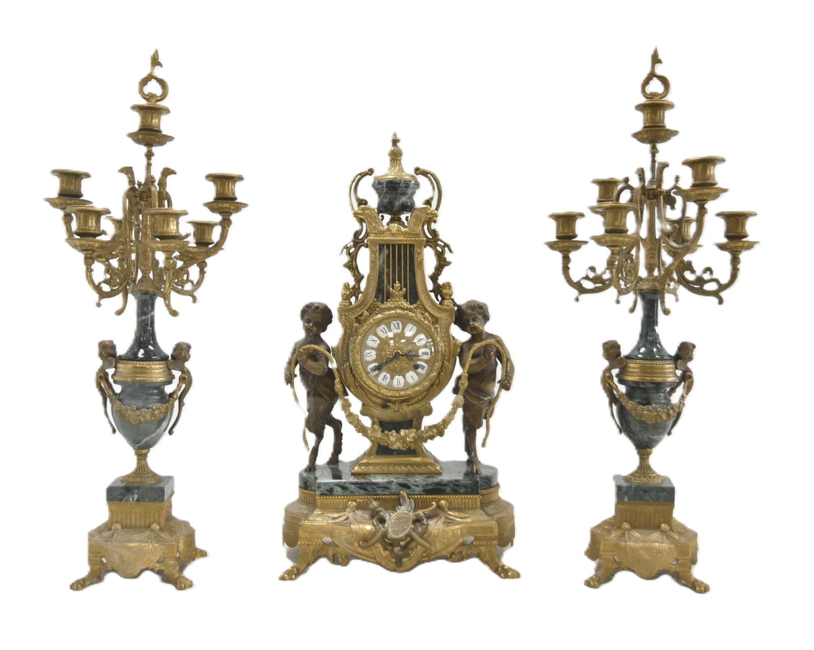 (3)pc ITALIAN BRONZE CHERUB CLOCK SET (1 of 12)